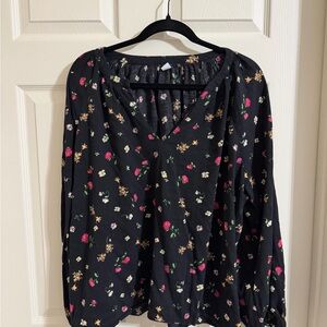 Old Navy Black Blouse with Floral Print